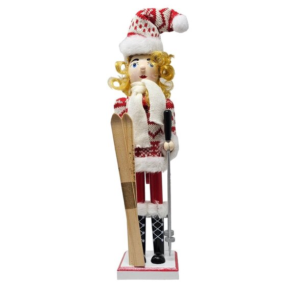 Female Skiing Skier Ski Snowflake Sweater Festive 15" Christmas Nutcracker - Picture 1 of 5